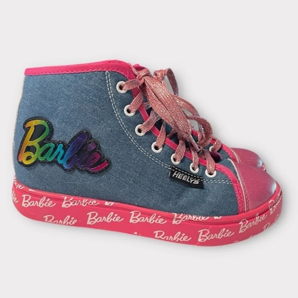 Heelys x Barbie Hustle High Top Denim Pink Roller Shoes - Youth Size 3